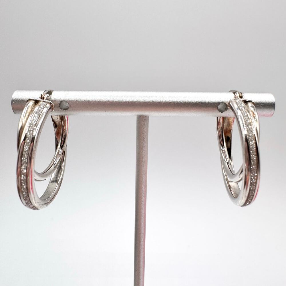 Glitter Silver Double Split Hoop Earrings Acid Tested 5.06 Grams 1 1/8 Length